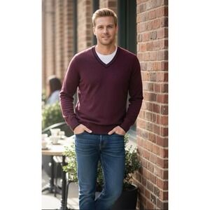 Men's Banana Republic Extra Fine Merino Wool V-Neck Sweater Sz S Wine Burgundy